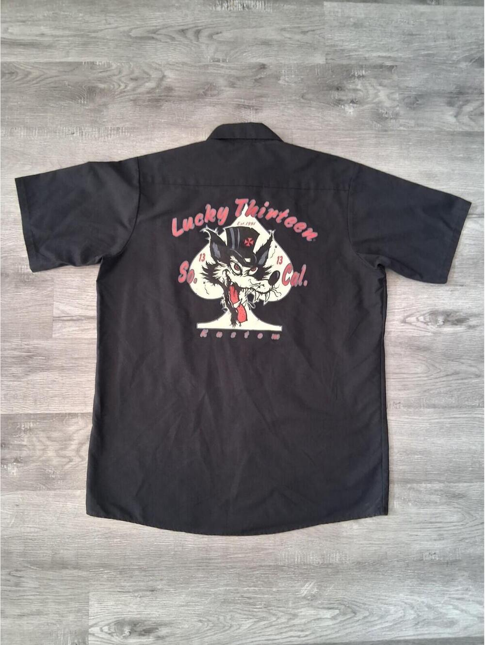 Lucky 13 Men's Lg Black, Cotton Blend, Embroidered W/Graphic Short Sleeve Shirt